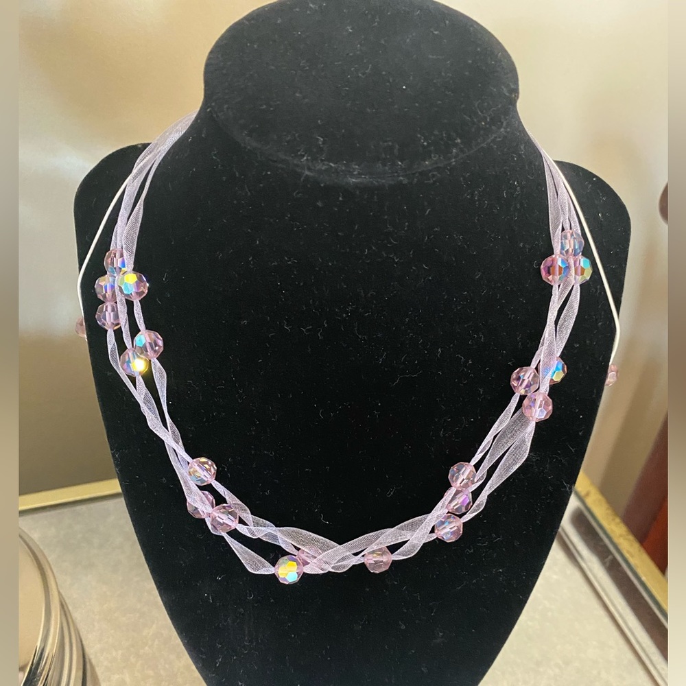 Iridescent bead and organza necklace